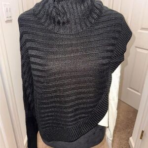 Fashion Nova Black and Cream Poncho Sweater